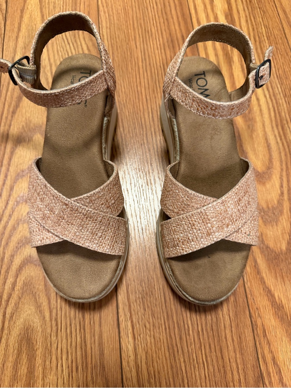 Toms Beige Woven Cross-Strap Wedge Sandals